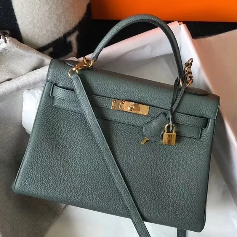 Hermes Vert Amande Clemence Kelly 32cm Retourne Taška