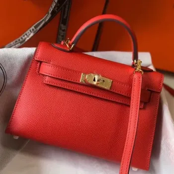 Kelly Mini II Taška v barvě Rouge Casaque z Epsom kůže