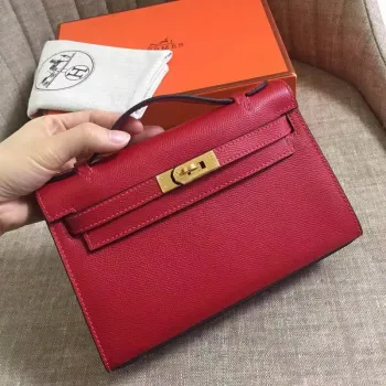 Hermes tmavě červená Kelly Pochette Epsom ručně vyráběná taška