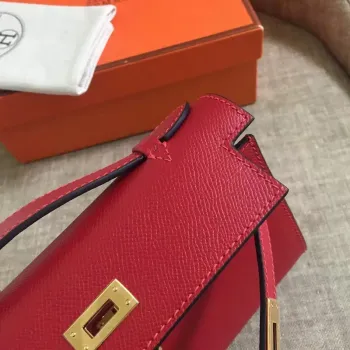 Hermes tmavě červená Kelly Pochette Epsom ručně vyráběná taška