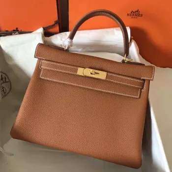 Hermes Gold Clemence Kelly 28cm Ručně vyrobená taška