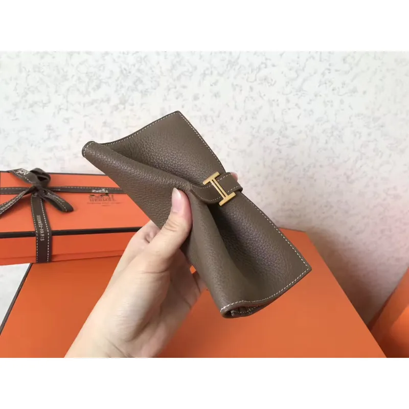 Hermes Taupe Clemence Bearn Gusset Peněženka