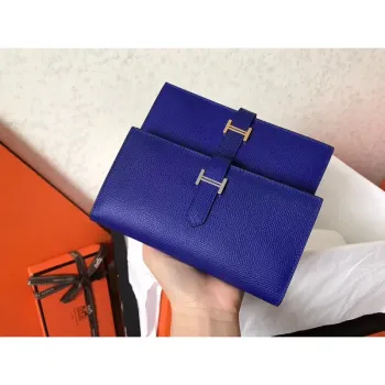Hermes Blue Electric Epsom Bearn Gusset Peněženka