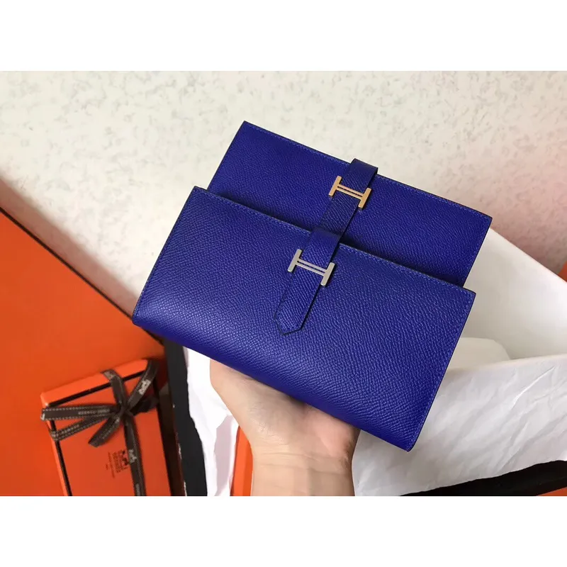 Hermes Blue Electric Epsom Bearn Gusset Peněženka