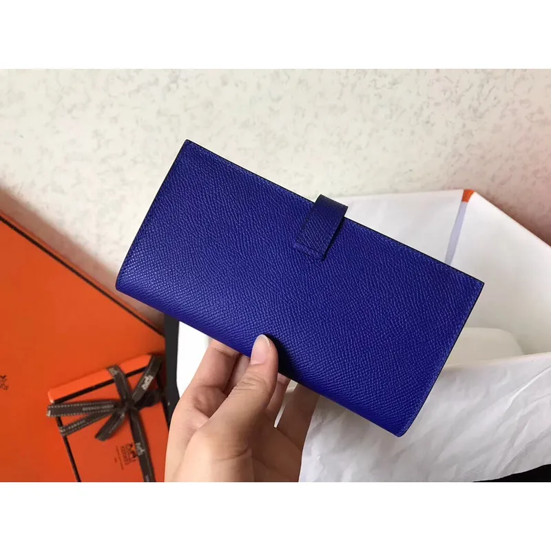 Hermes Blue Electric Epsom Bearn Gusset Peněženka