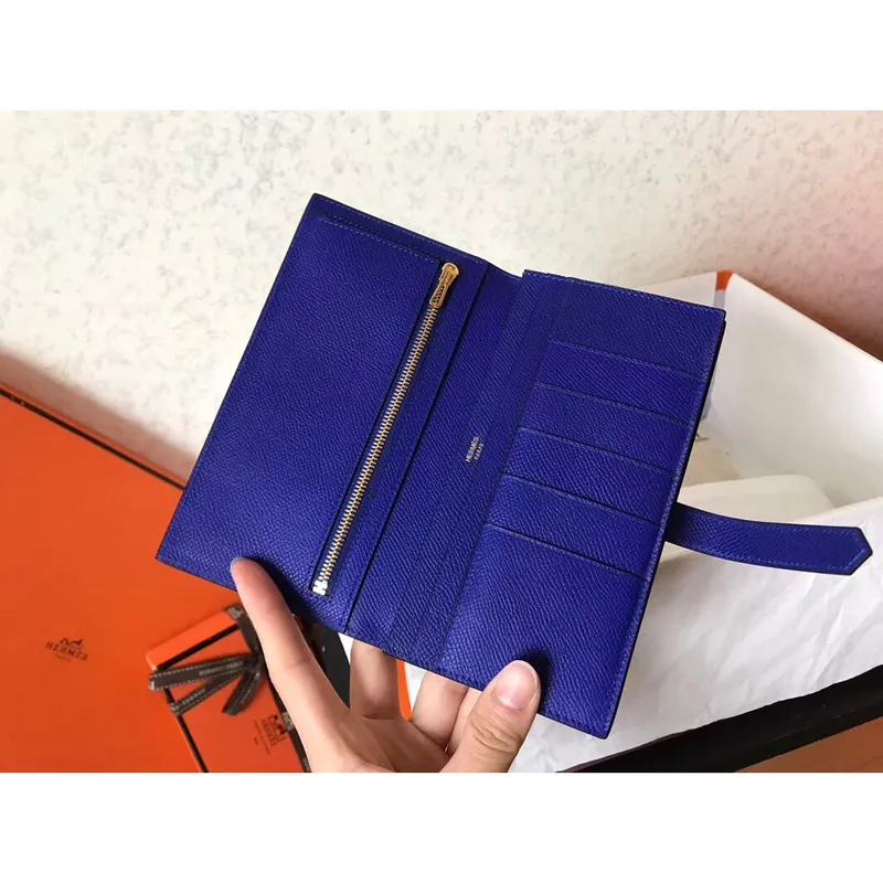 Hermes Blue Electric Epsom Bearn Gusset Peněženka