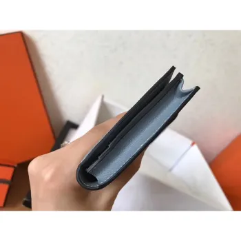 Hermes Blue Lin Epsom Bearn Gusset Peněženka