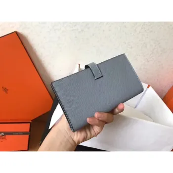 Hermes Blue Lin Epsom Bearn Gusset Peněženka