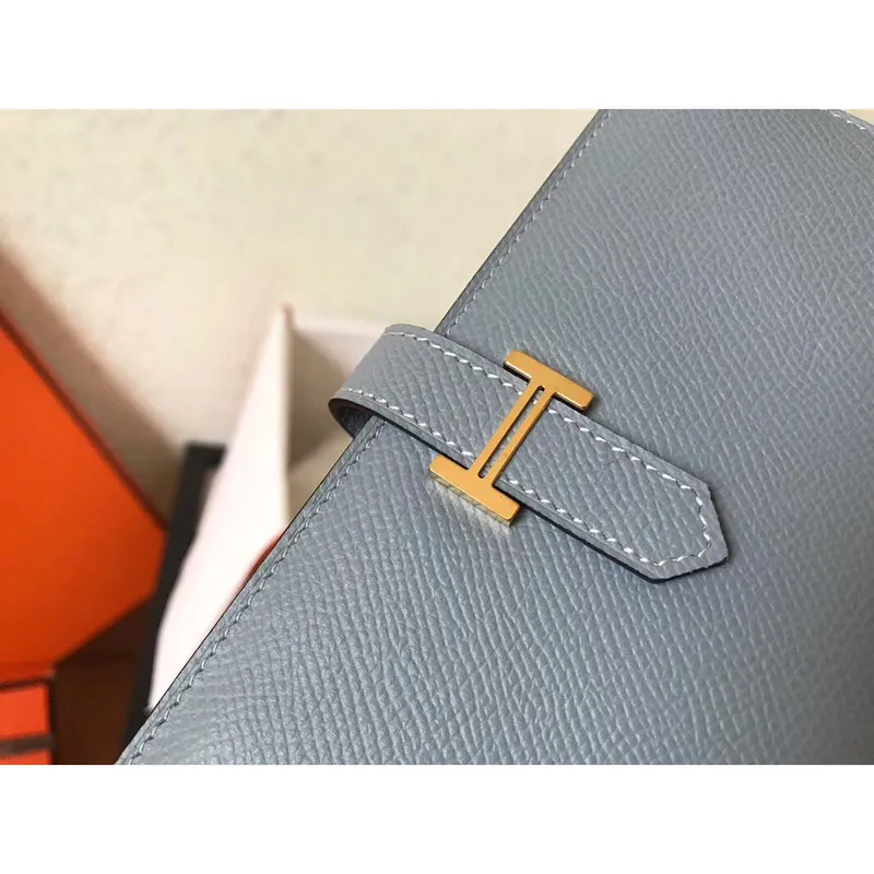 Hermes Blue Lin Epsom Bearn Gusset Peněženka