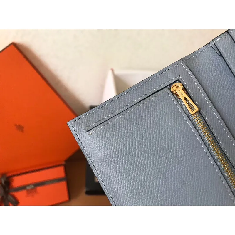 Hermes Blue Lin Epsom Bearn Gusset Peněženka