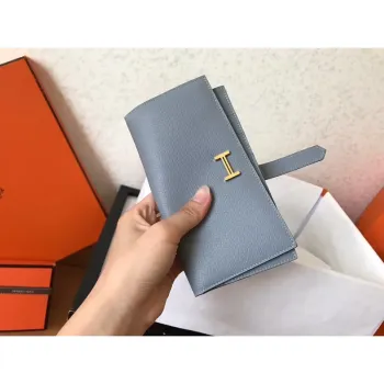 Hermes Blue Lin Epsom Bearn Gusset Peněženka