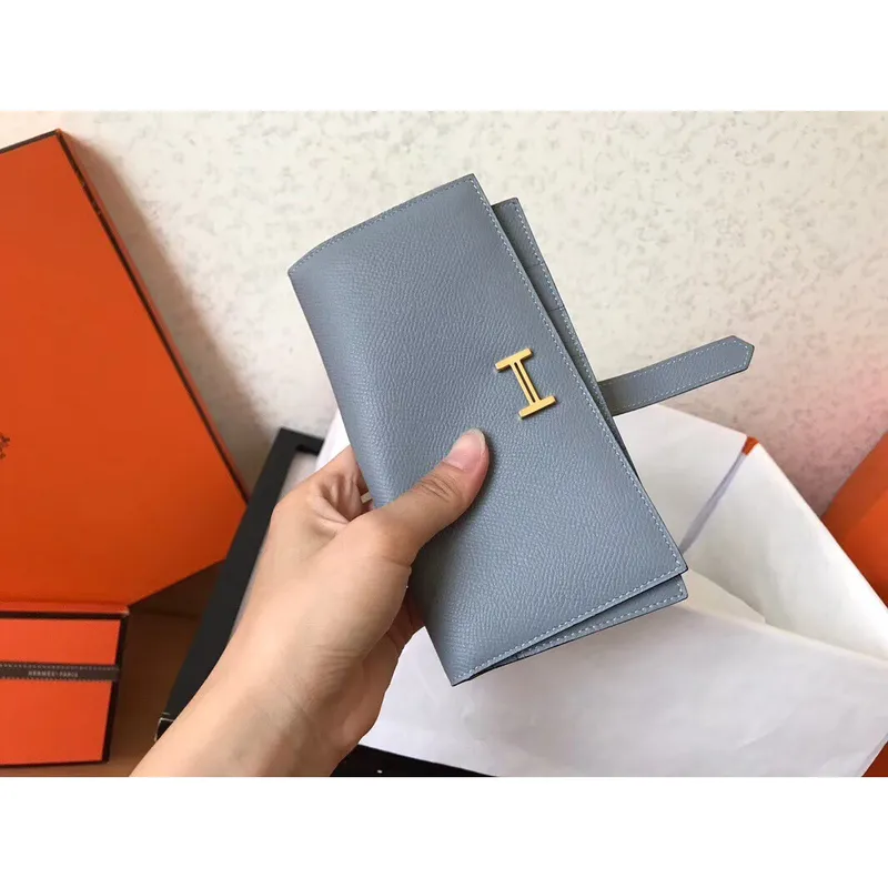 Hermes Blue Lin Epsom Bearn Gusset Peněženka