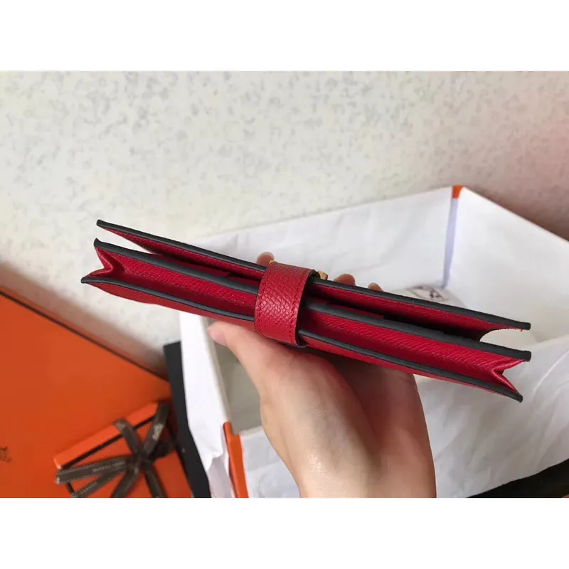 Hermès červená Epsom Bearn peněženka s klopou