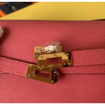 Kelly Classique To Go Peněženka v Růžovém Rtěnkovém Epsom Telecím Kůži