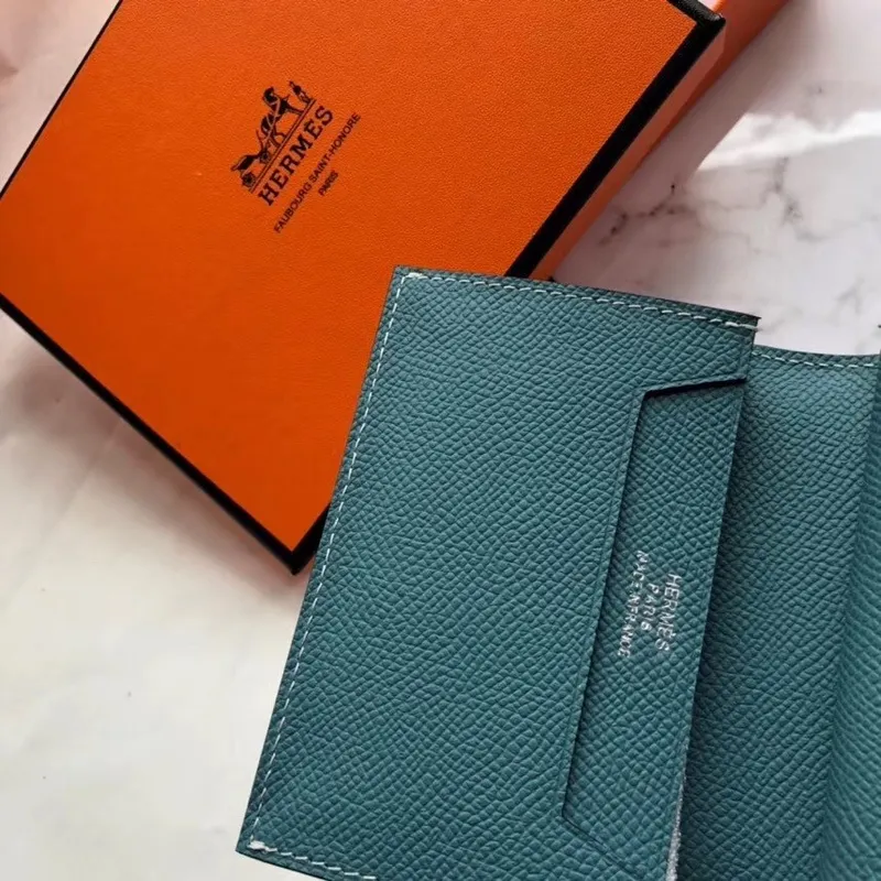 Hermes Bearn Mini Peněženka v modrém džínovém Epsom kůži