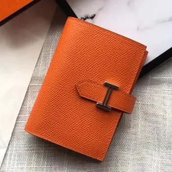 Hermes Bearn Mini Peněženka v oranžové kůži Epsom