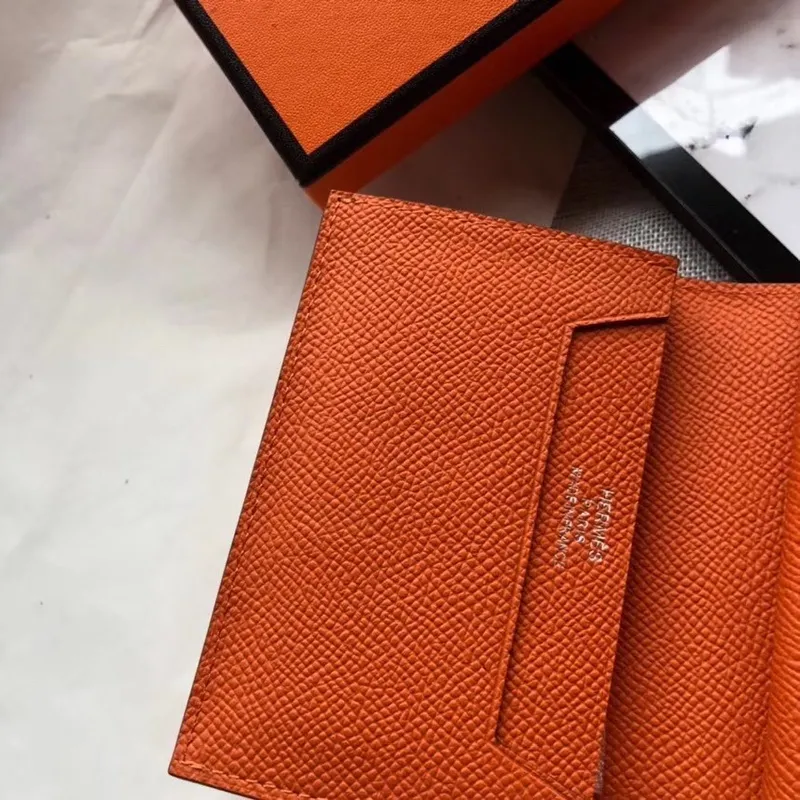 Hermes Bearn Mini Peněženka v oranžové kůži Epsom