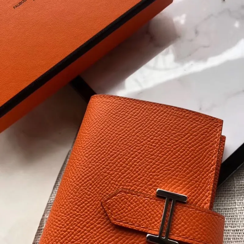Hermes Bearn Mini Peněženka v oranžové kůži Epsom