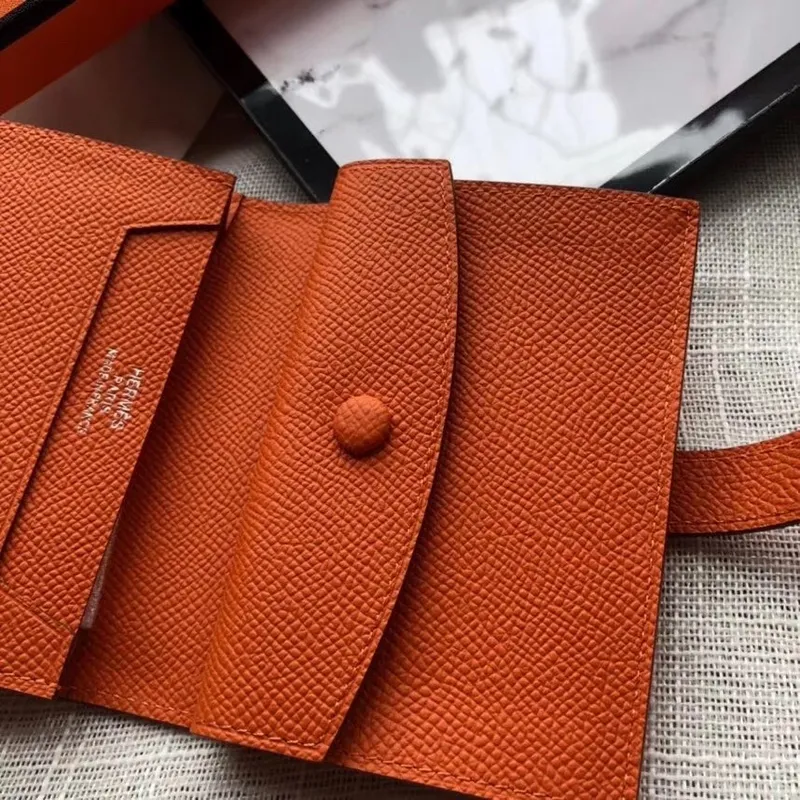 Hermes Bearn Mini Peněženka v oranžové kůži Epsom