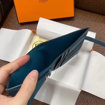 Hermes Bearn Kompaktní Peněženka v Modré Izmir Epsom Kůži