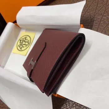 Hermes Bearn Kompaktní Peněženka v Bordeaux Epsom Kůži