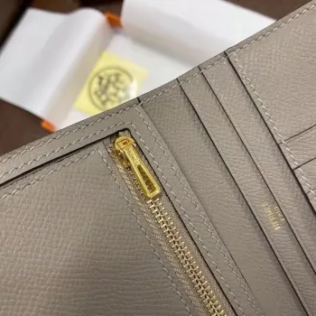 Hermes Bearn Kompaktní Peněženka v Šedém Asfaltu Epsom Kůži