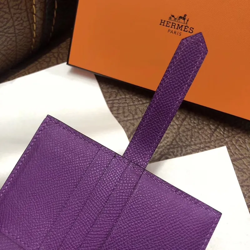 Hermes Bearn Kompaktní Peněženka v Purpurové Epsom Kůži
