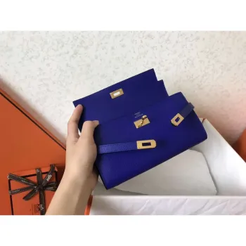 Kelly Classic Dlouhá Peněženka v Modré Elektrické Epsom Kůži