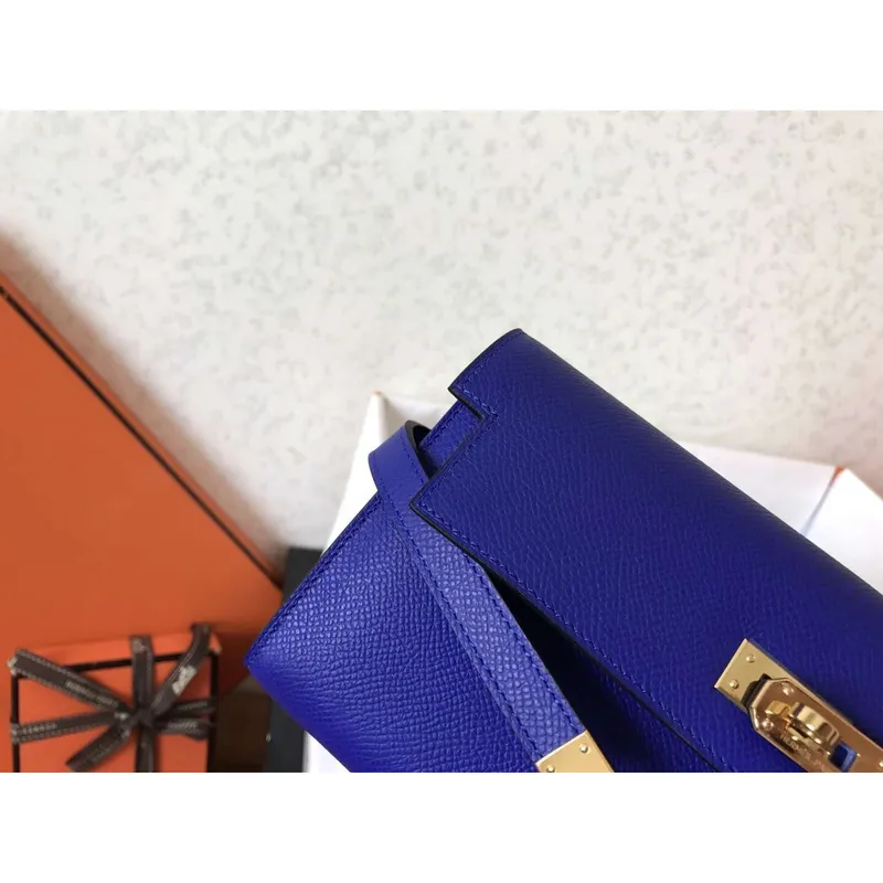 Kelly Classic Dlouhá Peněženka v Modré Elektrické Epsom Kůži