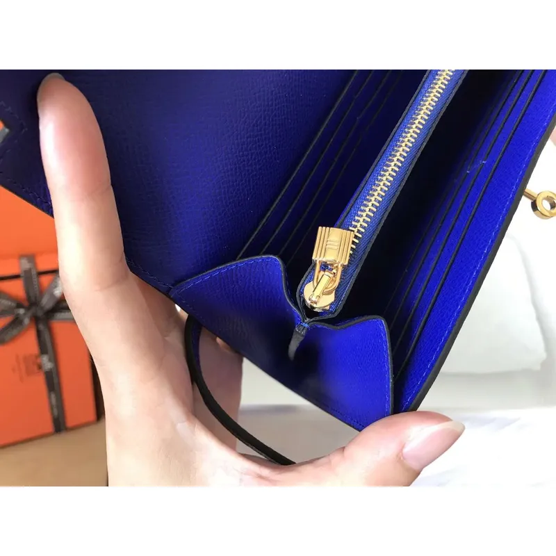 Kelly Classic Dlouhá Peněženka v Modré Elektrické Epsom Kůži