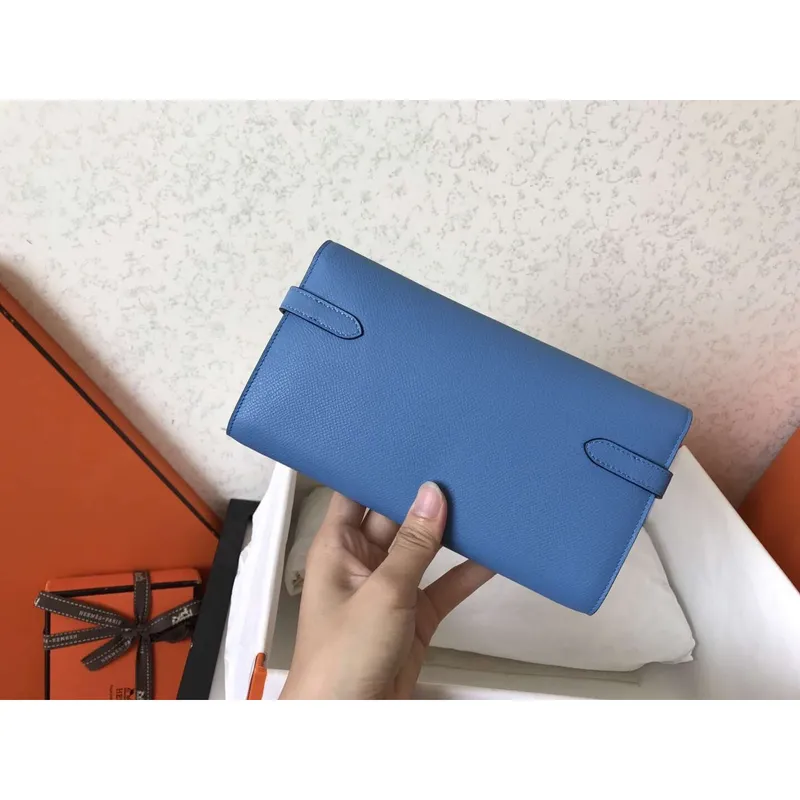 Kelly Classic Dlouhá Peněženka v Modrém Džínovém Epsom Kůži