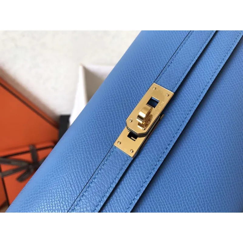 Kelly Classic Dlouhá Peněženka v Modrém Džínovém Epsom Kůži