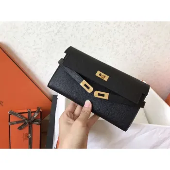 Kelly Classic Dlouhá Peněženka v Černé Epsom Kůži