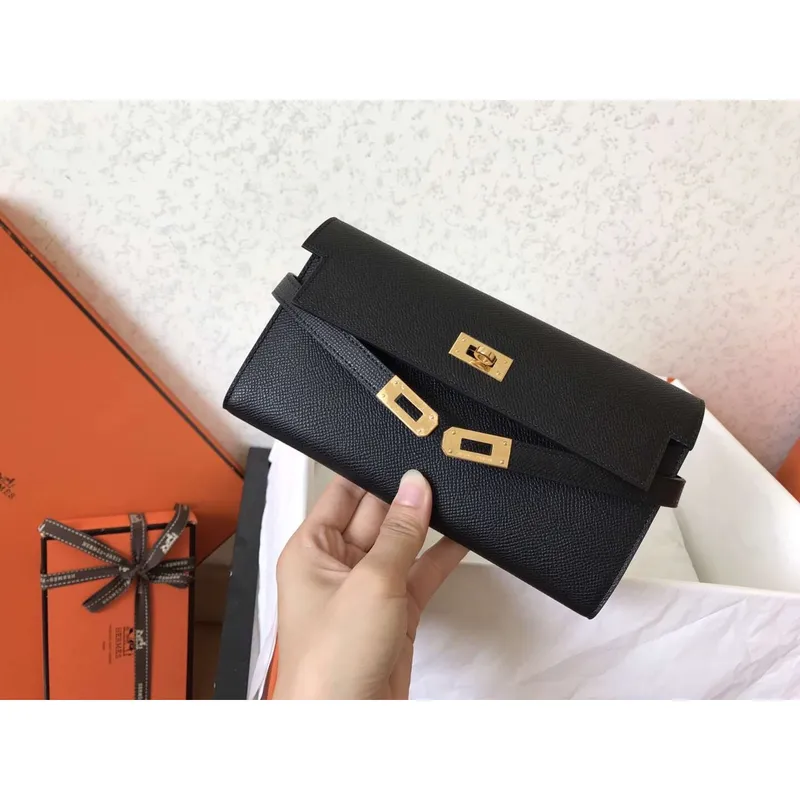 Kelly Classic Dlouhá Peněženka v Černé Epsom Kůži