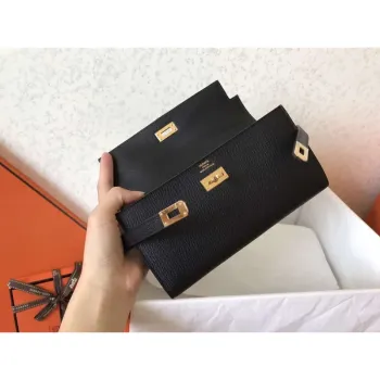 Kelly Classic Dlouhá Peněženka v Černé Epsom Kůži