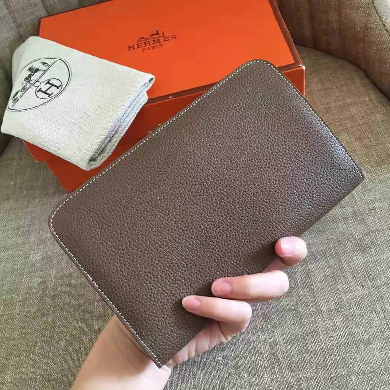 Hermes Taupe Grey Dogon Duo Kombinovaná Peněženka