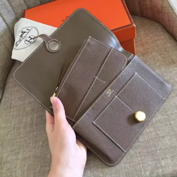 Hermes Taupe Grey Dogon Duo Kombinovaná Peněženka