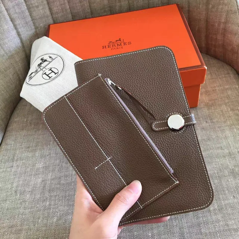 Hermes Taupe Grey Dogon Duo Kombinovaná Peněženka