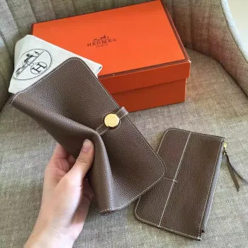 Hermes Taupe Grey Dogon Duo Kombinovaná Peněženka