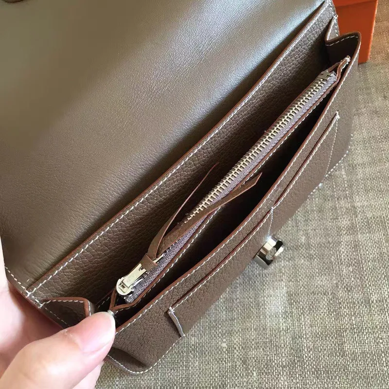 Hermes Taupe Grey Dogon Duo Kombinovaná Peněženka