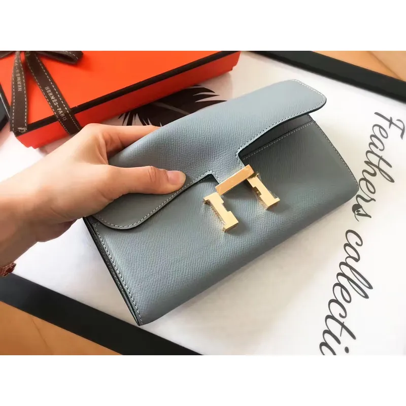 Hermes Blue Lin Epsom Constance Dlouhá Peněženka