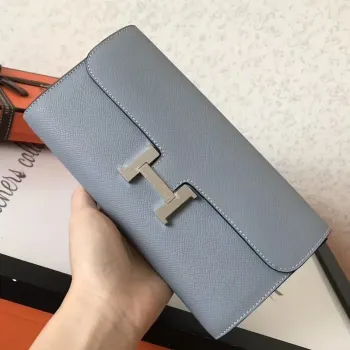 Hermes Blue Lin Epsom Constance Dlouhá Peněženka