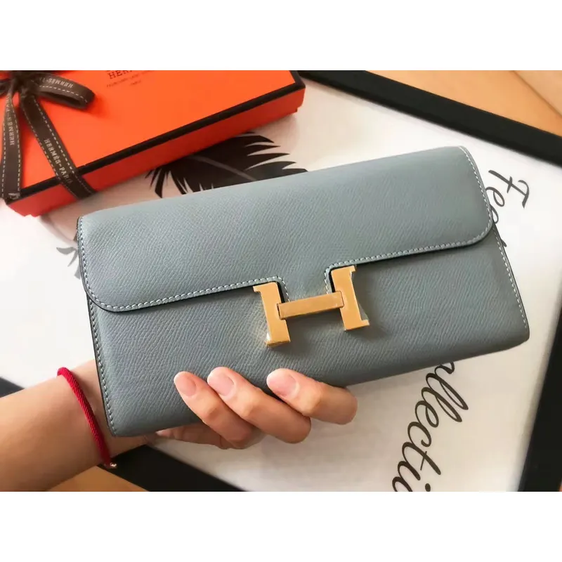 Hermes Blue Lin Epsom Constance Dlouhá Peněženka