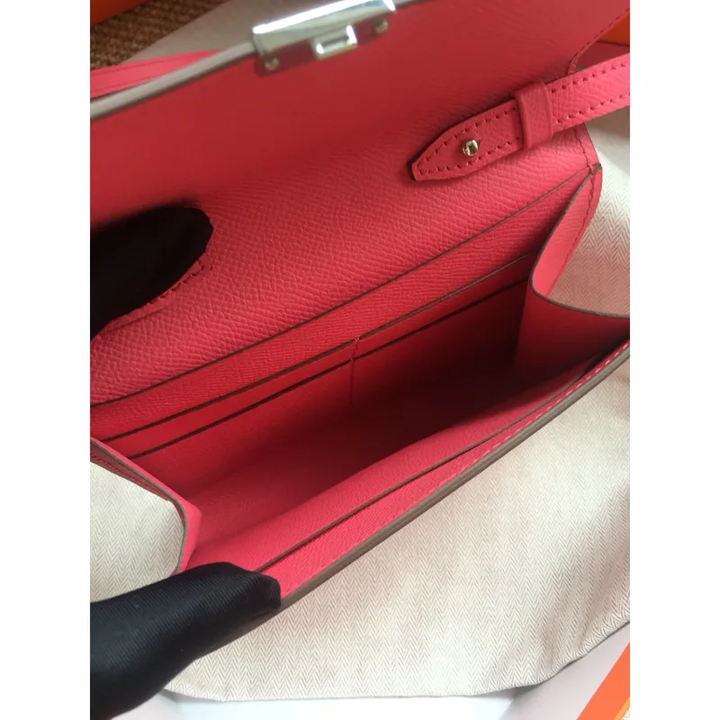 Hermes Růžová rtěnka Clic 16 peněženka s popruhem