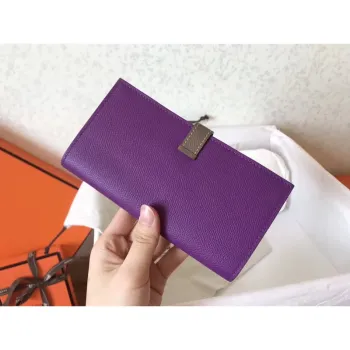 Hermes Bi Color Epsom Bearn Peněženka Ultraviolet/Taupe
