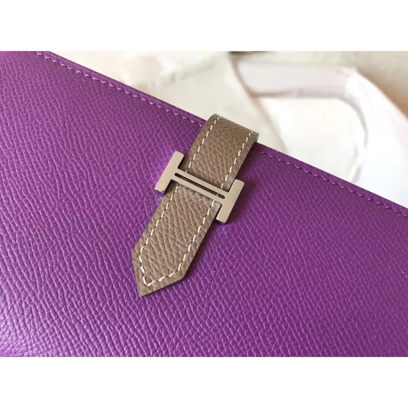 Hermes Bi Color Epsom Bearn Peněženka Ultraviolet/Taupe