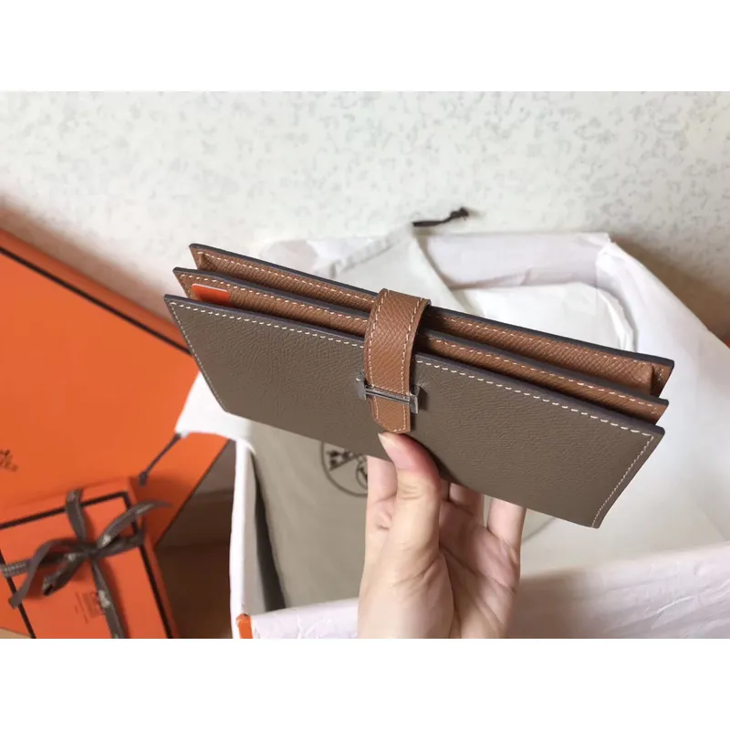 Hermes Bi Color Epsom Bearn Peněženka Taupe/Hnědá
