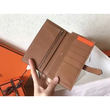 Hermes Bi Color Epsom Bearn Peněženka Taupe/Hnědá