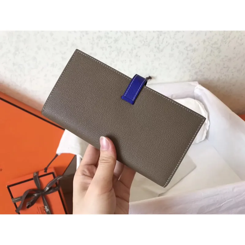 Hermes Bi Color Epsom Bearn Peněženka Taupe/Electric Blue