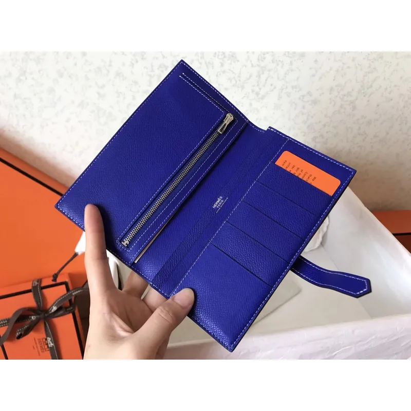 Hermes Bi Color Epsom Bearn Peněženka Taupe/Electric Blue